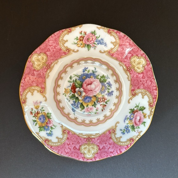 Royal Albert England Lady Carlyle Extra Teacup Saucer Pink Rim Multicolor Floral - Picture 5 of 5